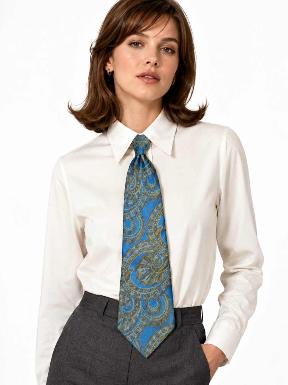 Vintage 60s 70s Wide Tie Blue Bronze Olive Abstract Paisley Pegasus